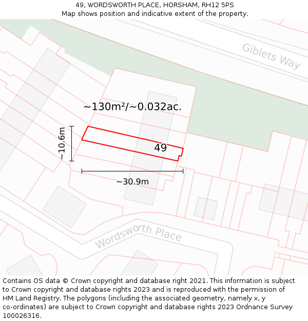 49, WORDSWORTH PLACE, HORSHAM, RH12 5PS: Plot and title map