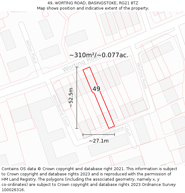 49, WORTING ROAD, BASINGSTOKE, RG21 8TZ: Plot and title map