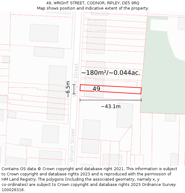 49, WRIGHT STREET, CODNOR, RIPLEY, DE5 9RQ: Plot and title map