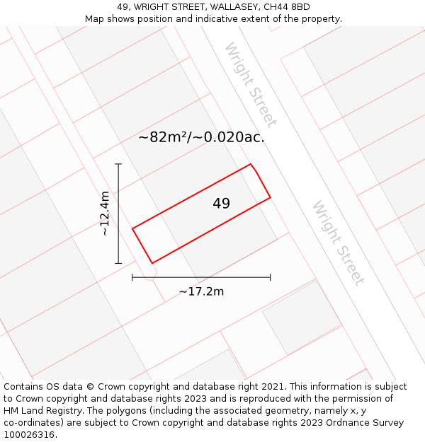 49, WRIGHT STREET, WALLASEY, CH44 8BD: Plot and title map