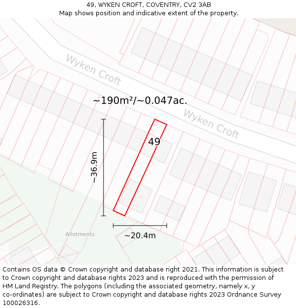 49, WYKEN CROFT, COVENTRY, CV2 3AB: Plot and title map