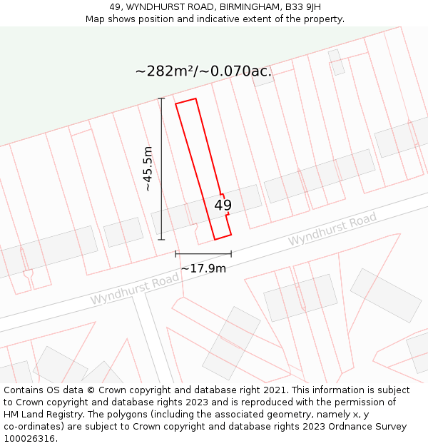 49, WYNDHURST ROAD, BIRMINGHAM, B33 9JH: Plot and title map