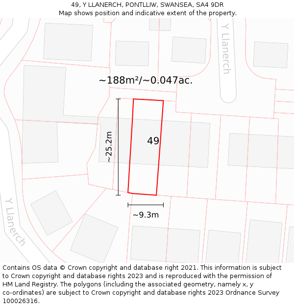 49, Y LLANERCH, PONTLLIW, SWANSEA, SA4 9DR: Plot and title map