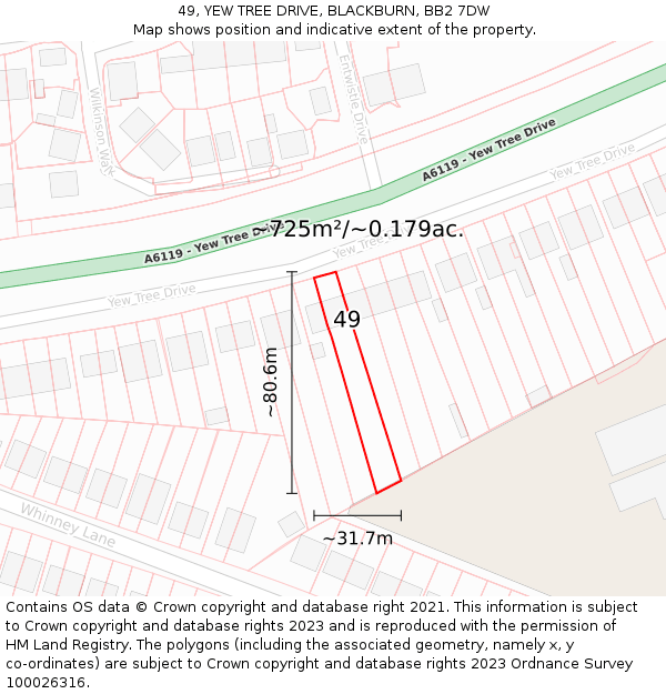 49, YEW TREE DRIVE, BLACKBURN, BB2 7DW: Plot and title map