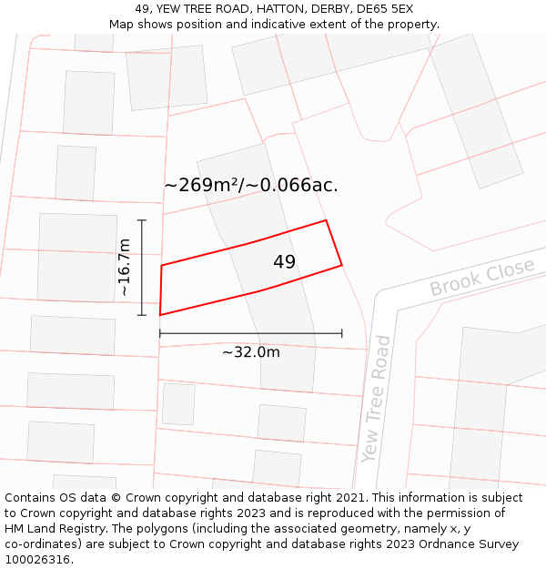 49, YEW TREE ROAD, HATTON, DERBY, DE65 5EX: Plot and title map