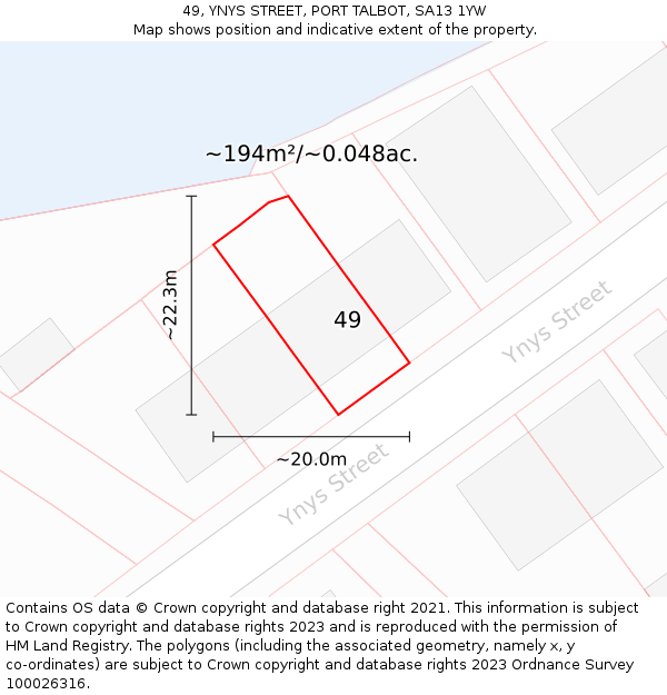 49, YNYS STREET, PORT TALBOT, SA13 1YW: Plot and title map