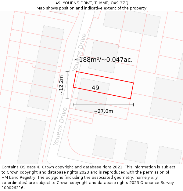 49, YOUENS DRIVE, THAME, OX9 3ZQ: Plot and title map