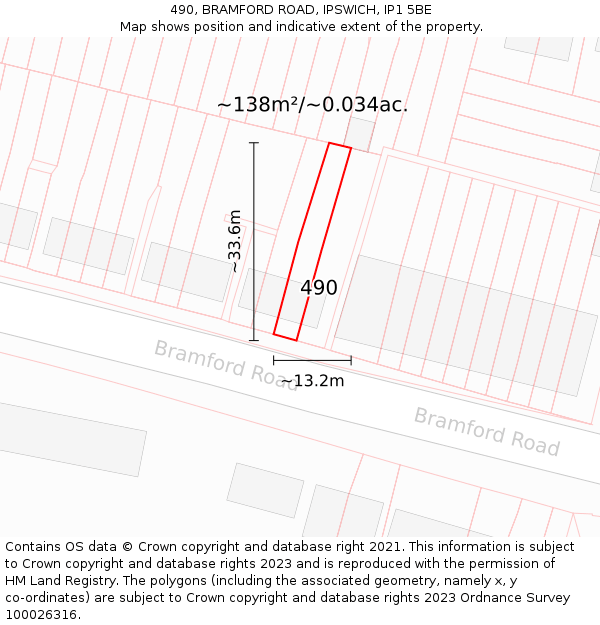 490, BRAMFORD ROAD, IPSWICH, IP1 5BE: Plot and title map