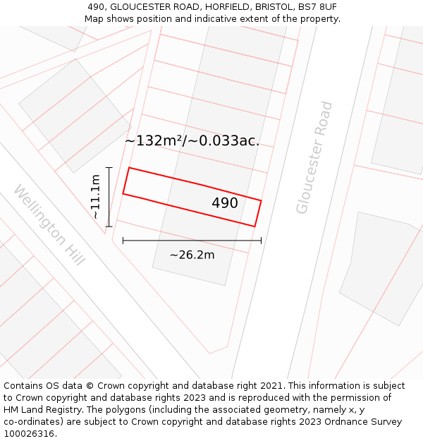 490, GLOUCESTER ROAD, HORFIELD, BRISTOL, BS7 8UF: Plot and title map
