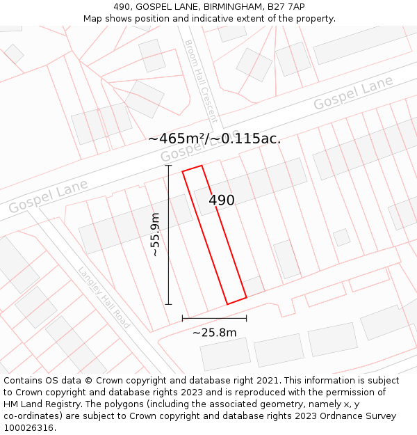 490, GOSPEL LANE, BIRMINGHAM, B27 7AP: Plot and title map