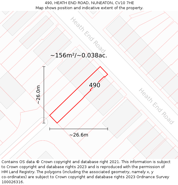 490, HEATH END ROAD, NUNEATON, CV10 7HE: Plot and title map