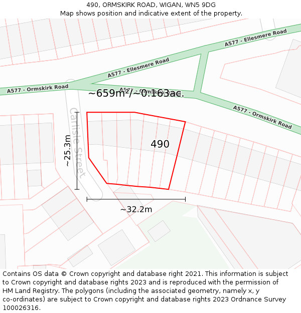 490, ORMSKIRK ROAD, WIGAN, WN5 9DG: Plot and title map