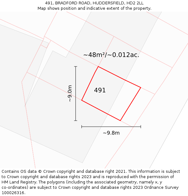 491, BRADFORD ROAD, HUDDERSFIELD, HD2 2LL: Plot and title map