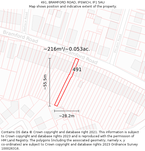 491, BRAMFORD ROAD, IPSWICH, IP1 5AU: Plot and title map