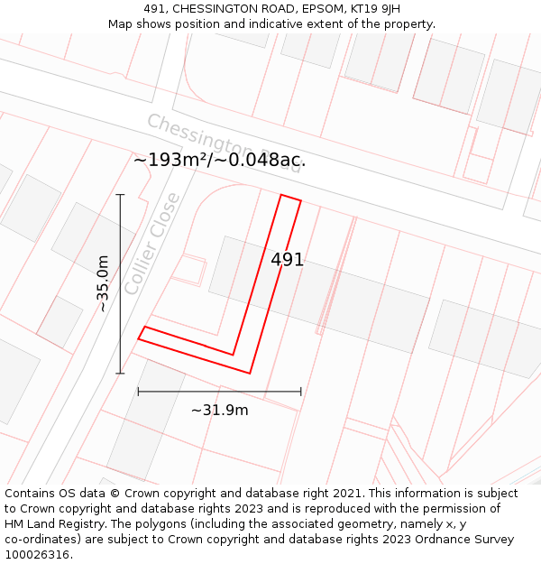 491, CHESSINGTON ROAD, EPSOM, KT19 9JH: Plot and title map