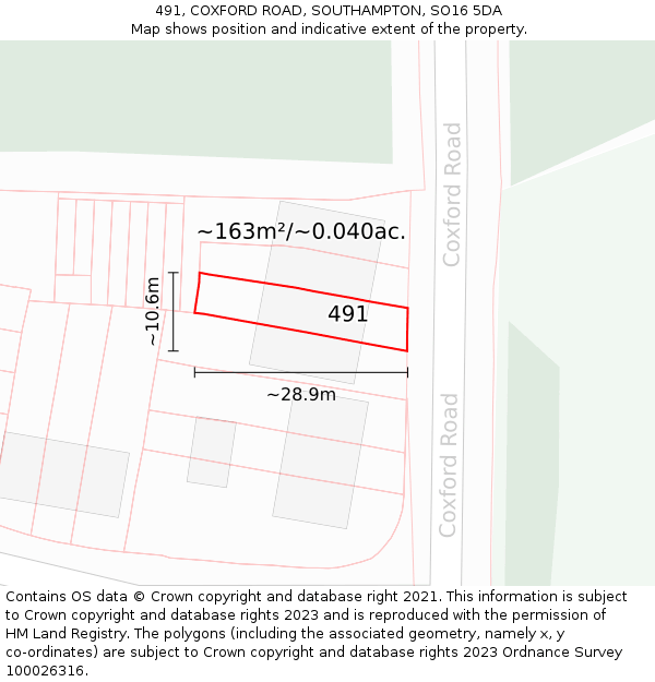 491, COXFORD ROAD, SOUTHAMPTON, SO16 5DA: Plot and title map