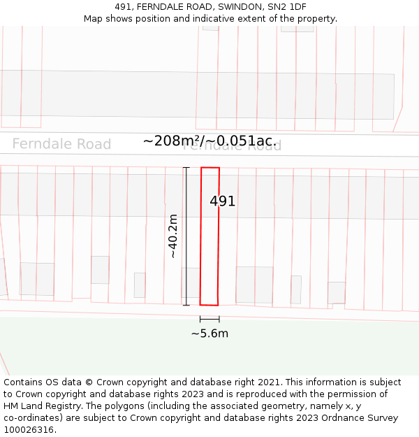 491, FERNDALE ROAD, SWINDON, SN2 1DF: Plot and title map