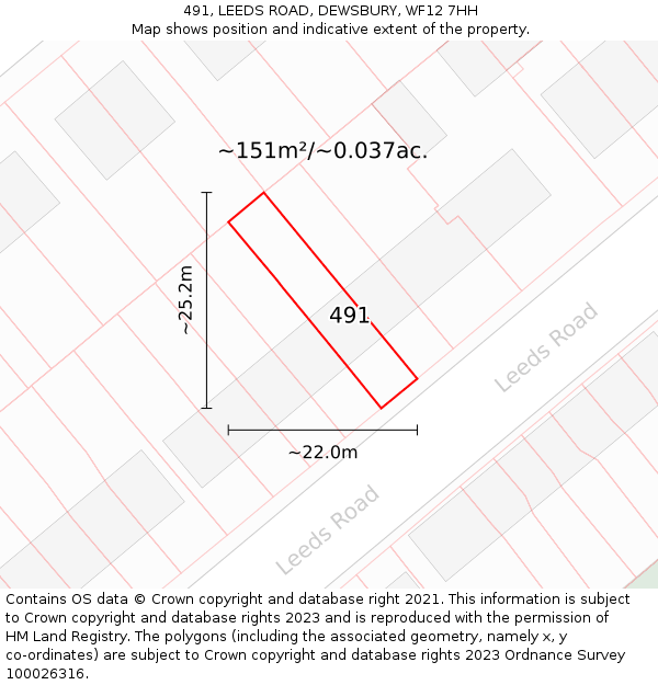491, LEEDS ROAD, DEWSBURY, WF12 7HH: Plot and title map