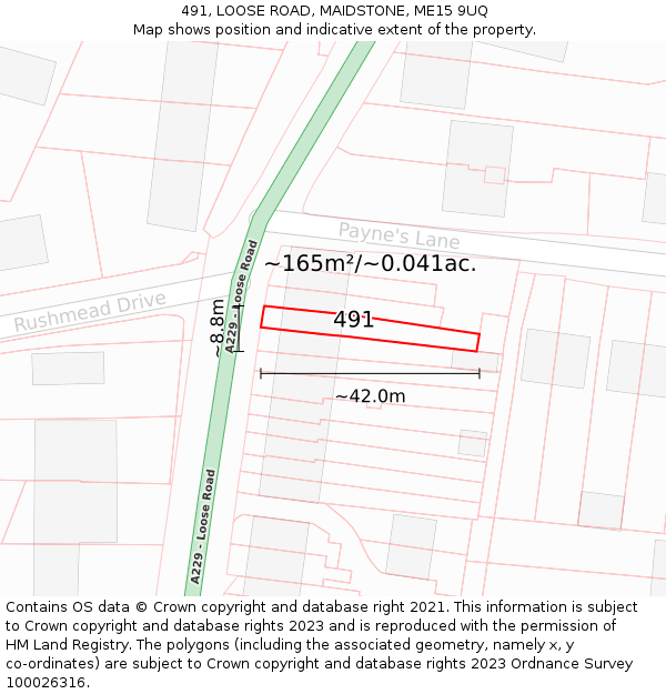491, LOOSE ROAD, MAIDSTONE, ME15 9UQ: Plot and title map