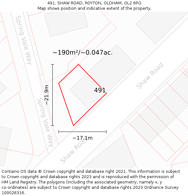 491, SHAW ROAD, ROYTON, OLDHAM, OL2 6PG: Plot and title map