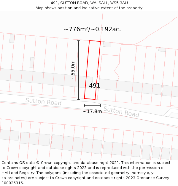 491, SUTTON ROAD, WALSALL, WS5 3AU: Plot and title map