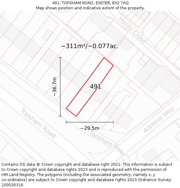 491, TOPSHAM ROAD, EXETER, EX2 7AQ: Plot and title map