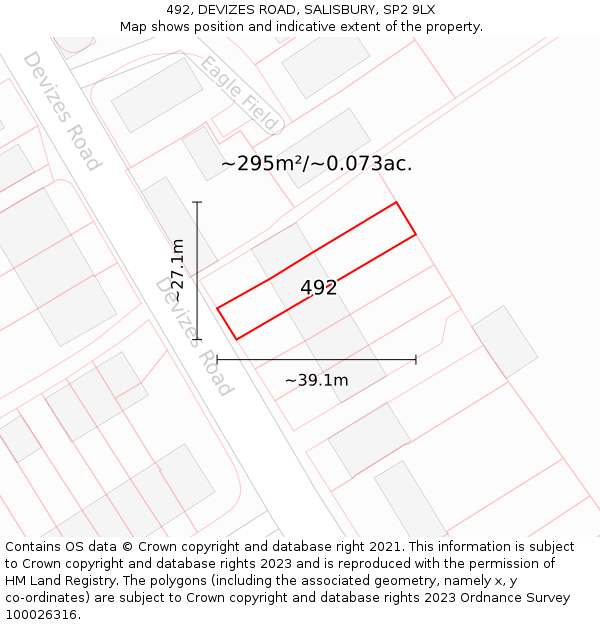 492, DEVIZES ROAD, SALISBURY, SP2 9LX: Plot and title map