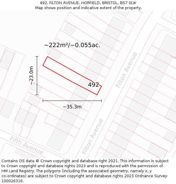 492, FILTON AVENUE, HORFIELD, BRISTOL, BS7 0LW: Plot and title map