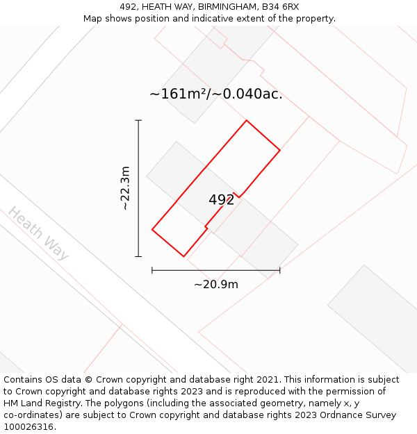 492, HEATH WAY, BIRMINGHAM, B34 6RX: Plot and title map