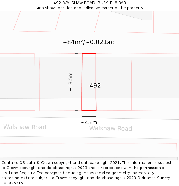 492, WALSHAW ROAD, BURY, BL8 3AR: Plot and title map