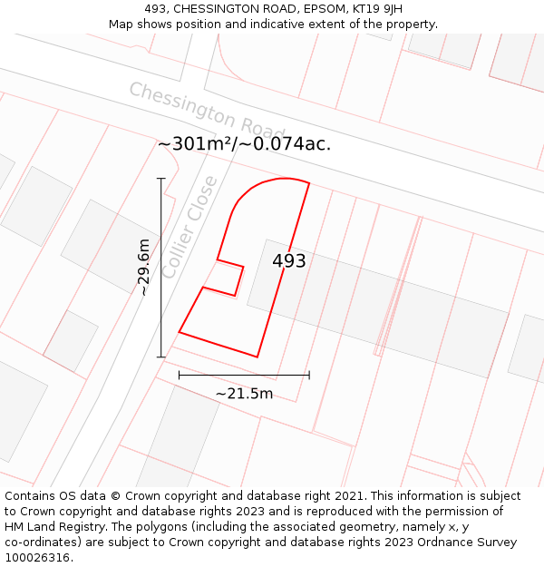 493, CHESSINGTON ROAD, EPSOM, KT19 9JH: Plot and title map