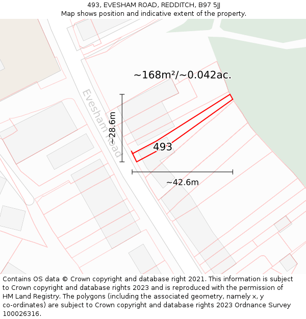 493, EVESHAM ROAD, REDDITCH, B97 5JJ: Plot and title map