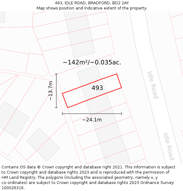 493, IDLE ROAD, BRADFORD, BD2 2AY: Plot and title map