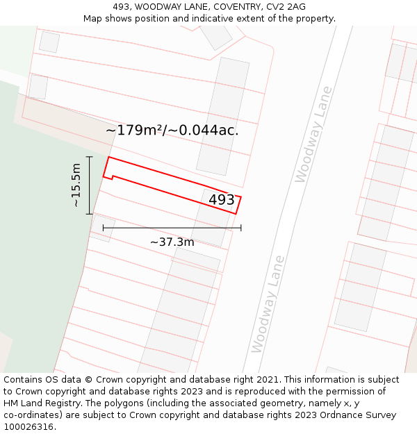 493, WOODWAY LANE, COVENTRY, CV2 2AG: Plot and title map