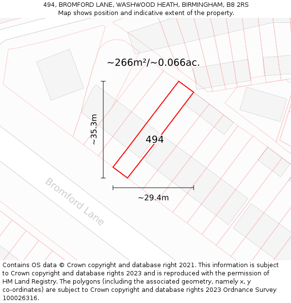 494, BROMFORD LANE, WASHWOOD HEATH, BIRMINGHAM, B8 2RS: Plot and title map
