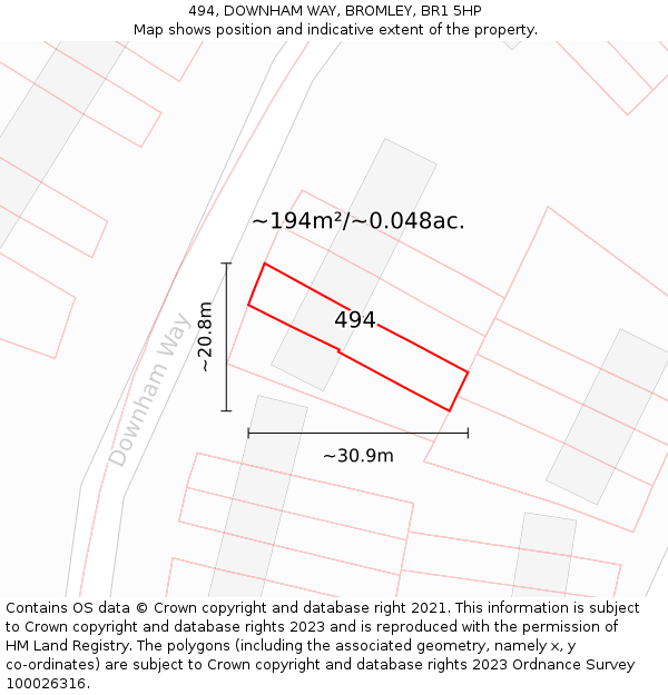 494, DOWNHAM WAY, BROMLEY, BR1 5HP: Plot and title map