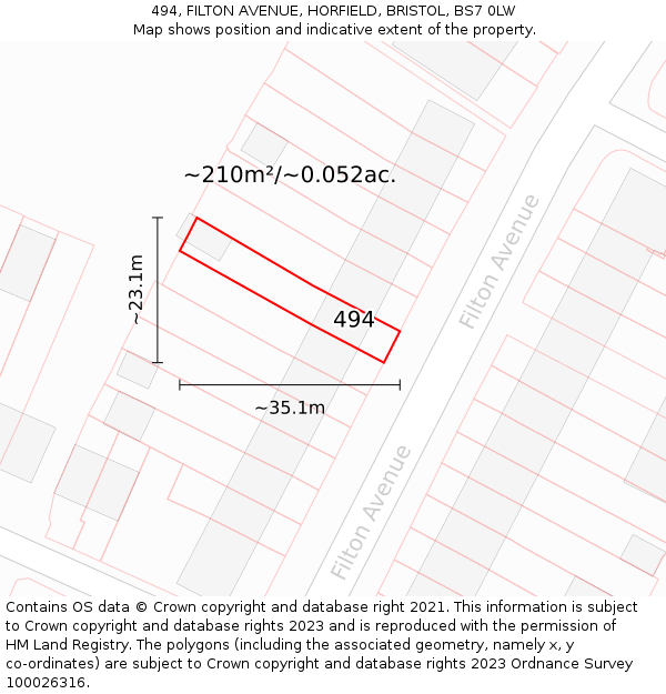 494, FILTON AVENUE, HORFIELD, BRISTOL, BS7 0LW: Plot and title map