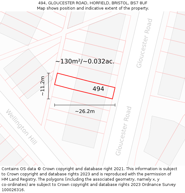 494, GLOUCESTER ROAD, HORFIELD, BRISTOL, BS7 8UF: Plot and title map