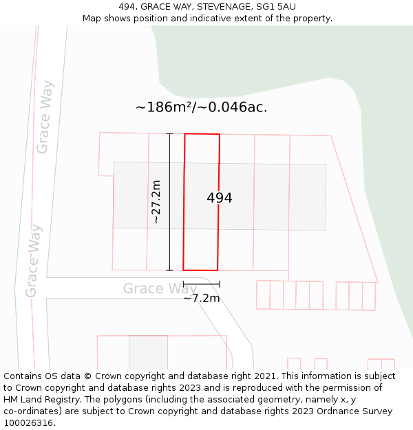 494, GRACE WAY, STEVENAGE, SG1 5AU: Plot and title map