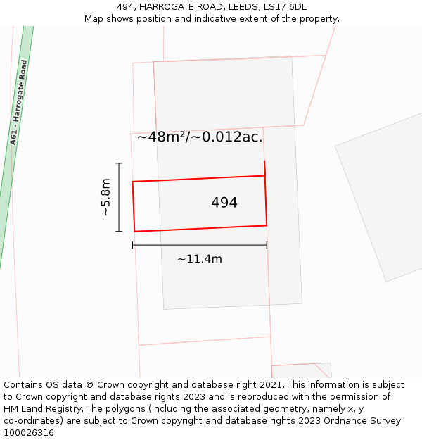 494, HARROGATE ROAD, LEEDS, LS17 6DL: Plot and title map