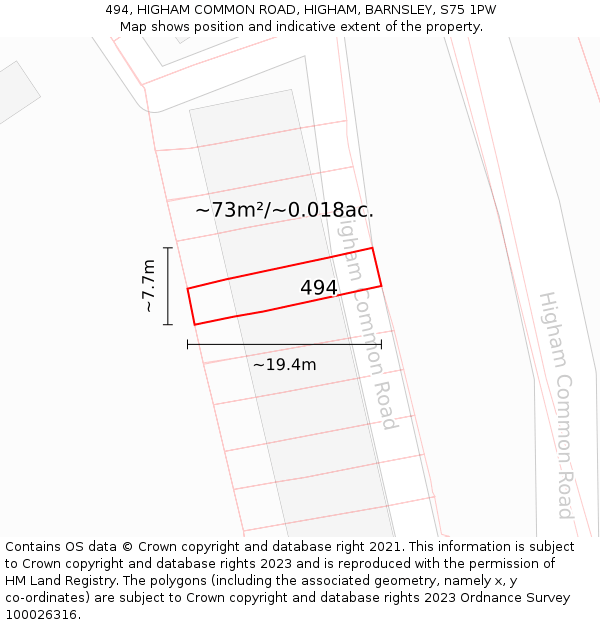 494, HIGHAM COMMON ROAD, HIGHAM, BARNSLEY, S75 1PW: Plot and title map
