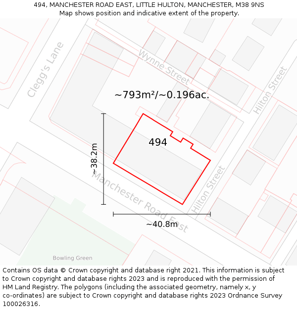 494, MANCHESTER ROAD EAST, LITTLE HULTON, MANCHESTER, M38 9NS: Plot and title map