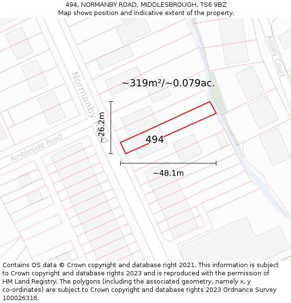 494, NORMANBY ROAD, MIDDLESBROUGH, TS6 9BZ: Plot and title map