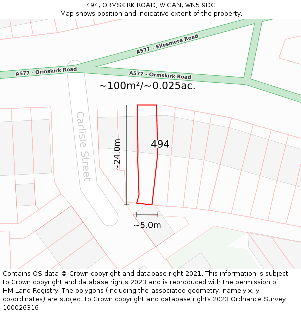 494, ORMSKIRK ROAD, WIGAN, WN5 9DG: Plot and title map