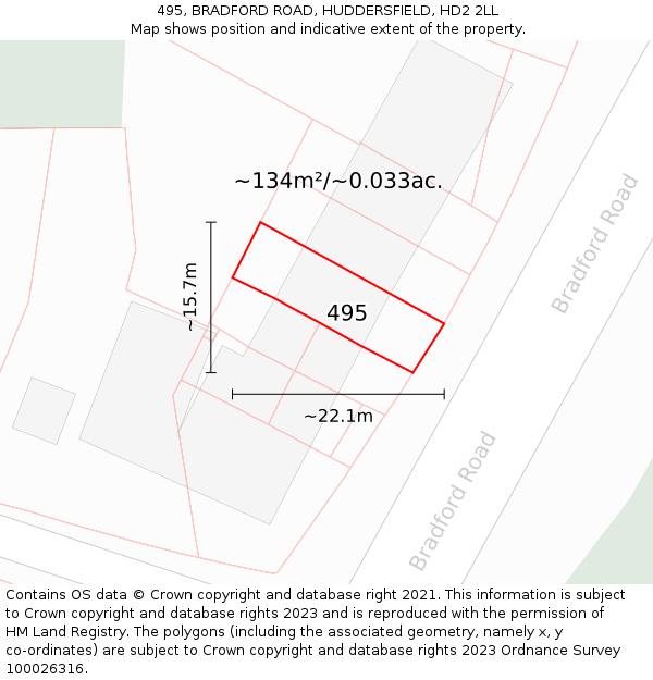 495, BRADFORD ROAD, HUDDERSFIELD, HD2 2LL: Plot and title map