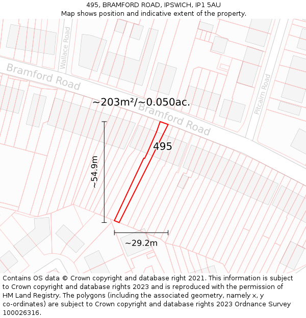 495, BRAMFORD ROAD, IPSWICH, IP1 5AU: Plot and title map