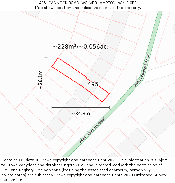 495, CANNOCK ROAD, WOLVERHAMPTON, WV10 0RE: Plot and title map