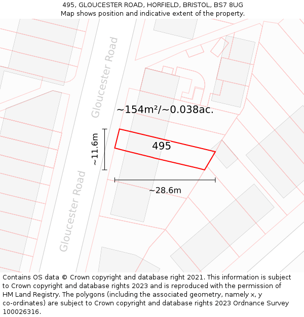 495, GLOUCESTER ROAD, HORFIELD, BRISTOL, BS7 8UG: Plot and title map
