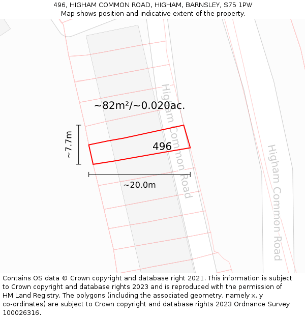 496, HIGHAM COMMON ROAD, HIGHAM, BARNSLEY, S75 1PW: Plot and title map