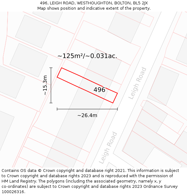 496, LEIGH ROAD, WESTHOUGHTON, BOLTON, BL5 2JX: Plot and title map